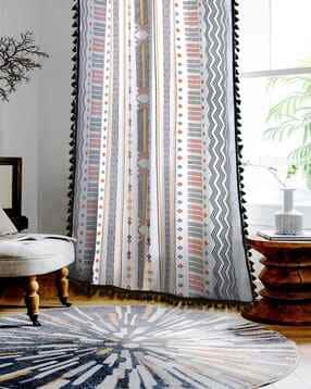 cortina eyelet curtain Geometric Print Window Curtain with Tassels-picture-15