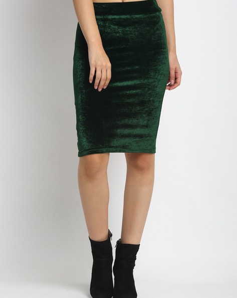 Green velvet pencil clearance skirt