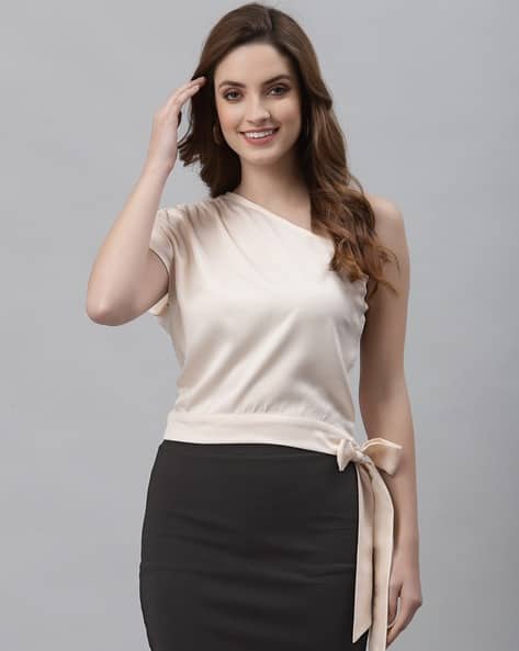 womens tops one shoulder tie side top