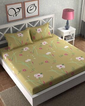 150 TC Floral Print Double Bed Bedsheet with Pillow Covers-image-17