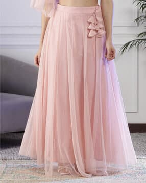 Solid Flared Polyester Skirt-image-3
