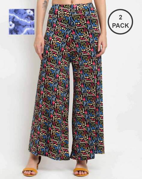 Pack of 2 Printed Flared Palazzo Pants