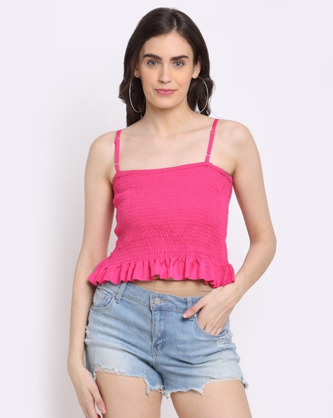 Pink Textured Smocked Tank