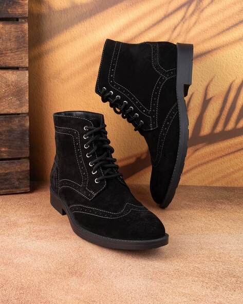 Styli Men Lace-Up Ankle-Length Brogue Boots