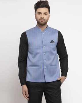 neudis Sleeveless Striped Nehru jacket-picture-17