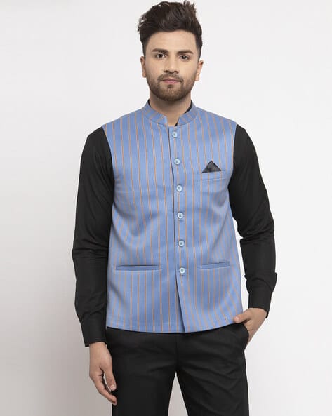NEUDIS Sleeveless Striped Nehru jacket