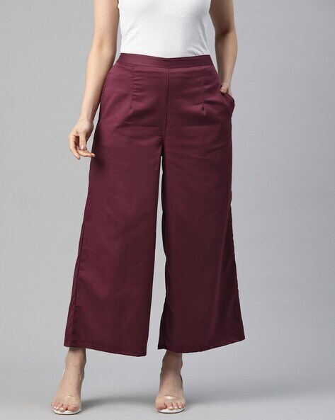 Buy Maroon Trousers & Pants for Women by RATAN Online