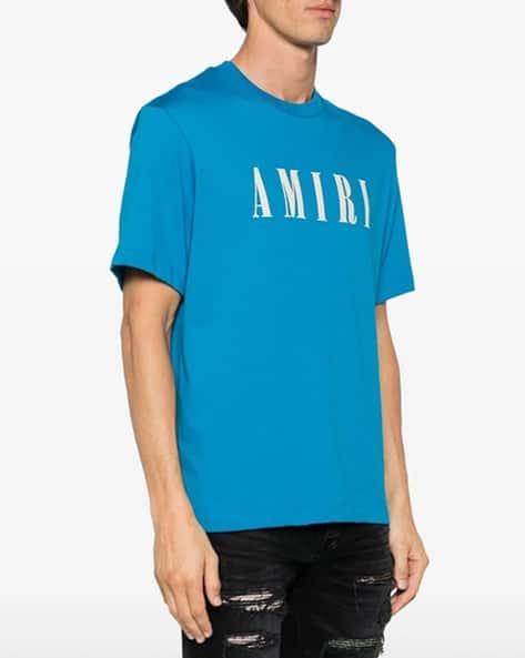 Buy AMIRI Logo Cotton Regular Fit T-Shirt | Blue Color Men Buy AMIRI Logo Cotton Regular Fit T-Shirt | Blue Color Men