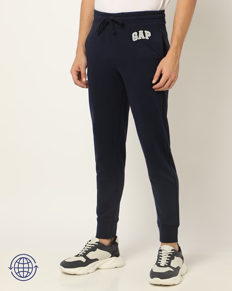 Men Tapered Fit Joggers with Logo Applique