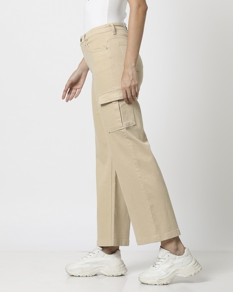 Skrfez Women's Wide Leg Work Pants with Pockets Khaki Medium Professional  High Elastic Waisted Slacks Long Business Straight Suit Pant Office Trousers  at Amazon Women's Clothing store