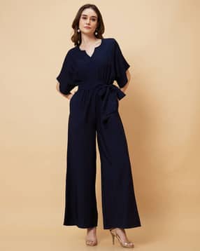 globus V Cut Neck Kimono Sleeves Waist Tie-Up Longline Jumpsuit-picture-25