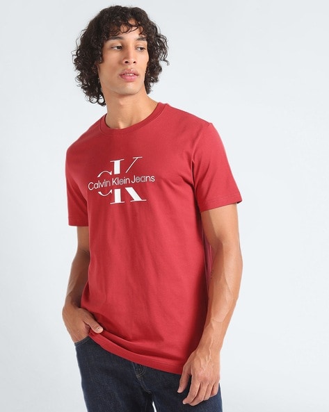 Calvin Klein Jeans Printed Men Round Neck Red T-Shirt - Buy Calvin Klein  Jeans Printed Men Round Neck Red T-Shirt Online at Best Prices in India