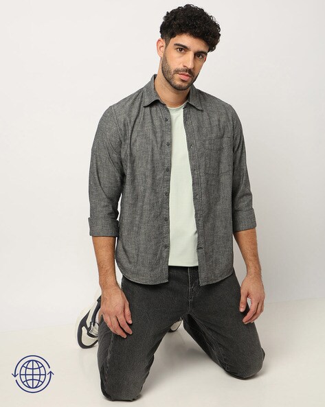 Chambray Denim Shirt with Patch Pocket