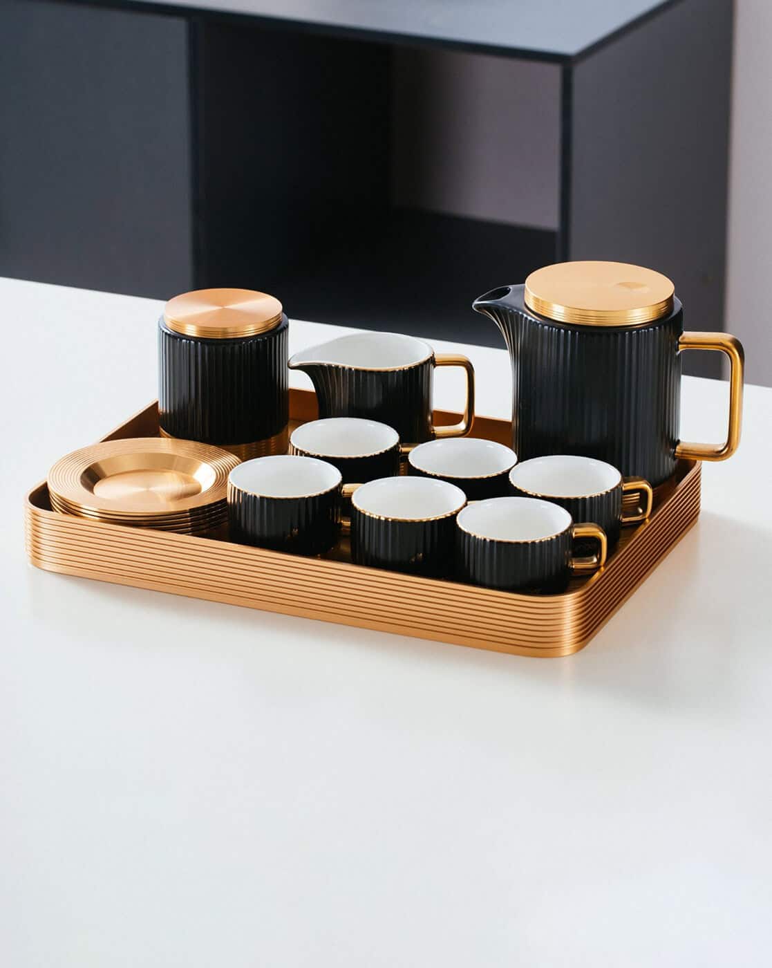 Buy MOMENTZ Set of 16 Ceramic Tea Set with Tray Cups & Saucers