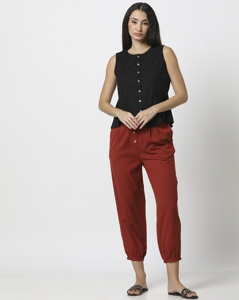 Women Double-Pleated Mid-Calf Length Pants Price in India