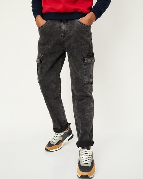Boys Mid-Rise Regular Fit Cargo Jeans