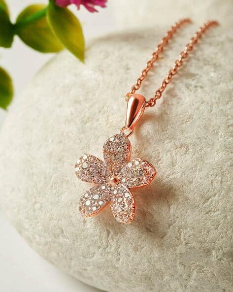 Women Sterling Silver Rose Gold-Plated Floral Pendant