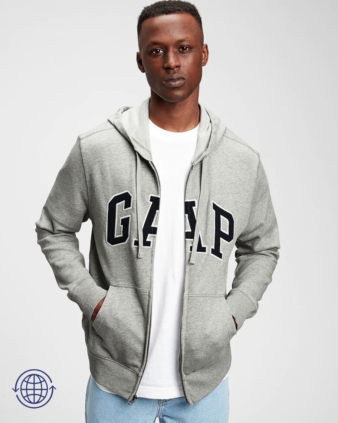 Gap grey zip up hot sale hoodie