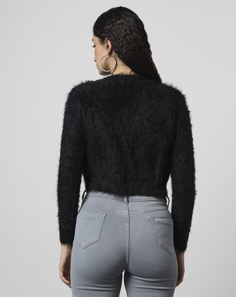 Faux fur crop sweater best sale