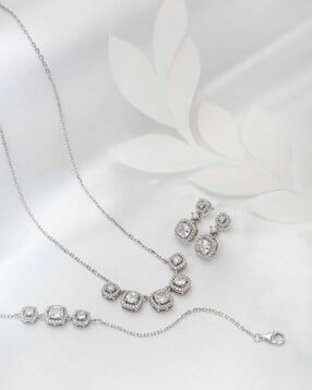 silberry Women Sterling Silver Necklace with Earrings & Bracelet-picture-18