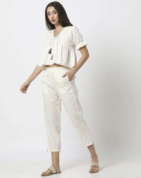 Women Semi-Elasticated Straight Pants Price in India