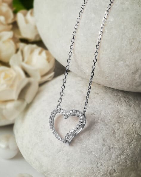 Women Sterling Silver Heart Pendant with Chain
