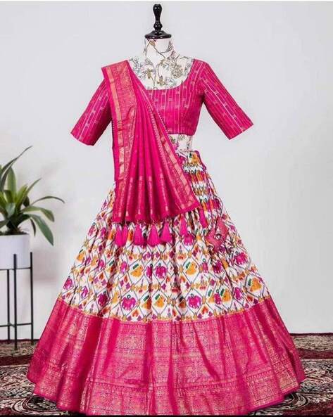 Ikkat Lehengas with Simple Blouses - Indian Dresses