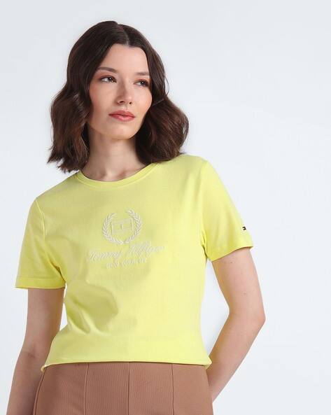 Women Brand Print Slim Fit Crew-Neck T-Shirt