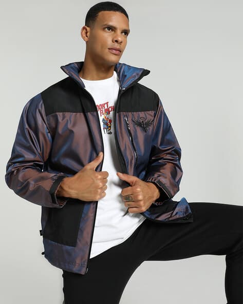 Melo Iridescent Colourblock Zip-Front Biker Jacket