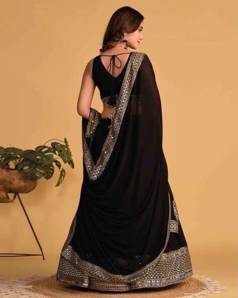 Raven Black Banarasi Lehenga Set with Mirror Embroidered Blouse and Gold  Details - Seasons India