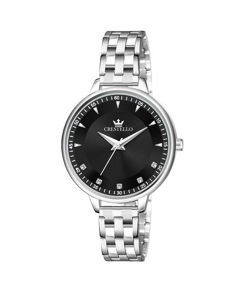 Crestello Women CR-L138-BLK-CH Analogue Wrist Watch with Deployant Clasp