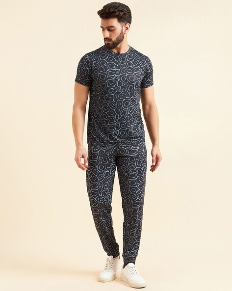 Men Geometric Print T Shirt Pyjamas Set