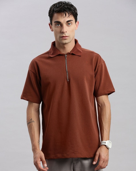 Solid Oversized Fit Polo T-shirt