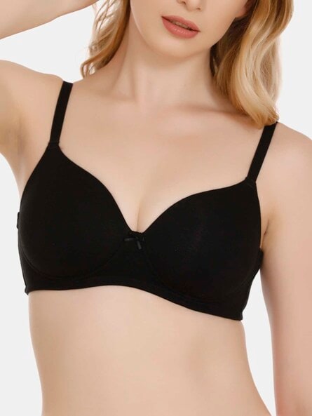 Zivame Beautiful Basics Padded Non Wired 3/4th Coverage T-Shirt Bra - Black