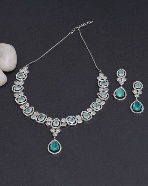 TRINK Women Silver-Plated Stone-Studded Necklace & Earrings Set