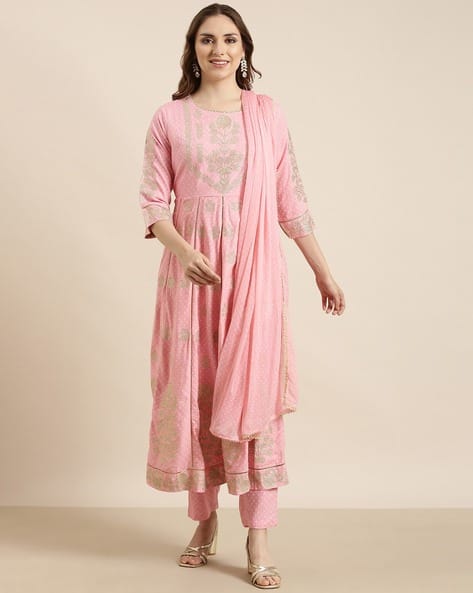 SHOWOFF Women Embroidered Anarkali Kurta with Pants & Dupatta