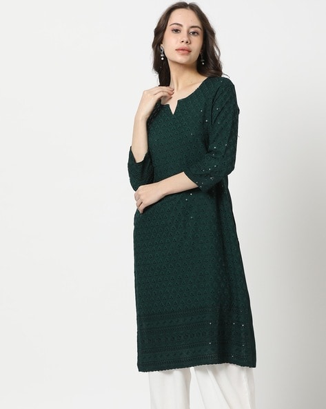 Women Embroidered Straight Kurta