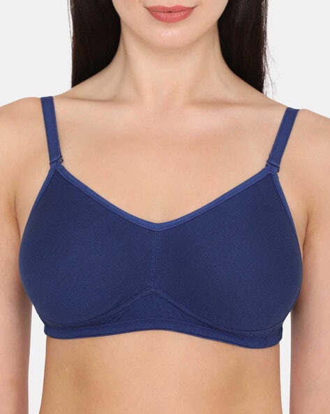 Buy Zivame Beautiful Basics Double Layered Non-Wired Full Coverage Supper  Support Bra-Blue Depth Online