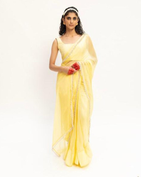 Buy Stava Creation Women's Soft Linen saree with Beautiful Pencil Stitch  Embroidery (Lemon) at Amazon.in