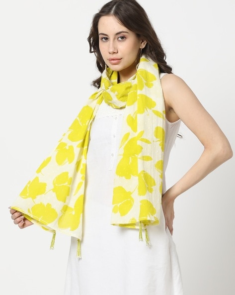 Floral Print Scarf with Tassel Details Price in India