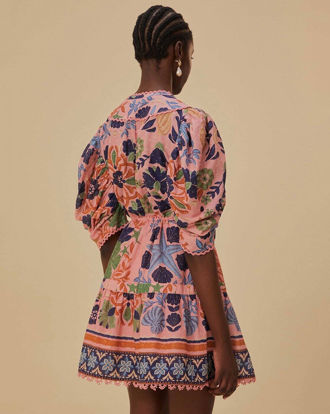farm rio pink seashell tapestry mini dress Farm Rio Pink Seashell Tapestry Dress by FARM RIO
