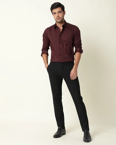 Buy Men Maroon Classic Fit Print Half Sleeves Formal Shirt Online - 748476  | Louis Philippe