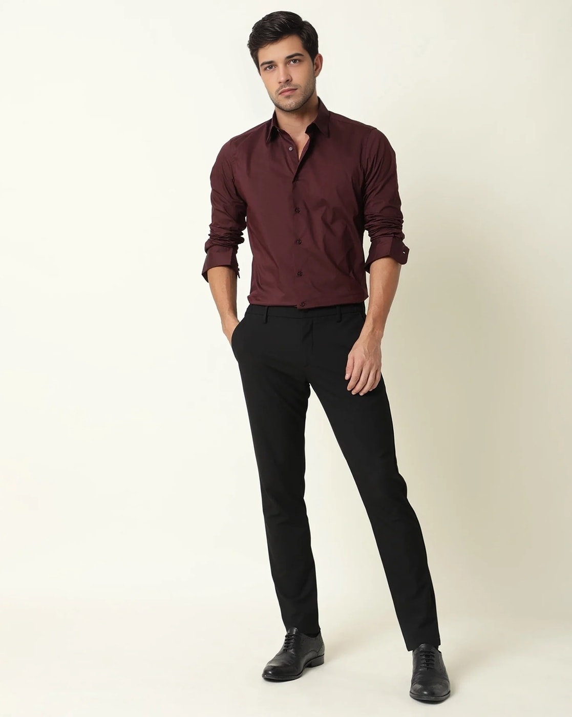 Men's solid Cotton Blend Spread Collar Maroon Formal Long Sleeves Shirt ||  Men's maroon Shirt ||