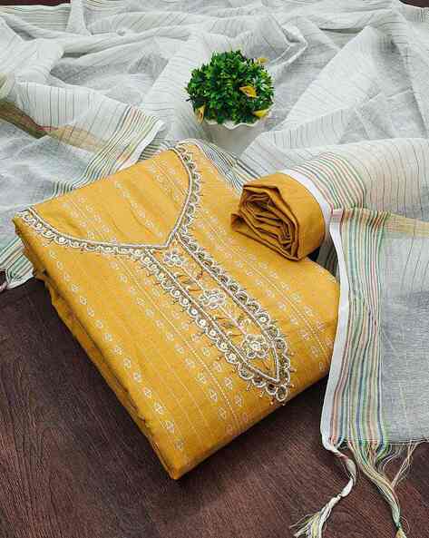 Women Embellished 3-Piece Unstitched Dress Material Price in India