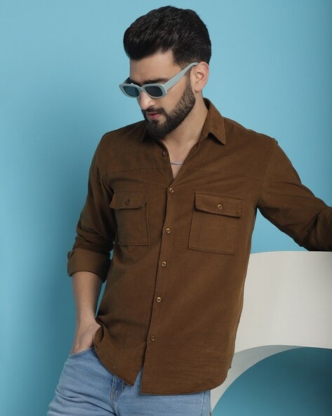 Men Regular Fit Shirt with Flap Pockets