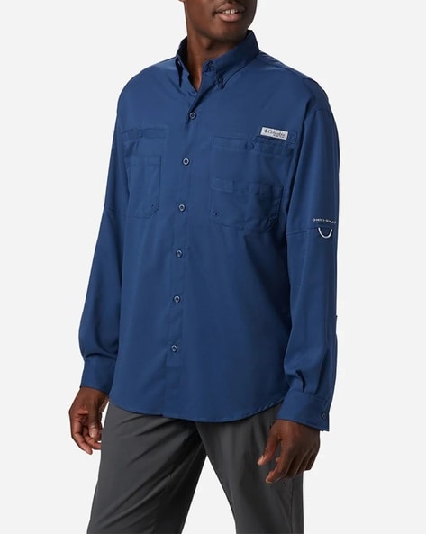 Columbia Sportswear Men Solid Casual Blue Shirt