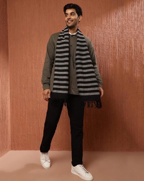 Men Striped Muffler with Tassels Price in India