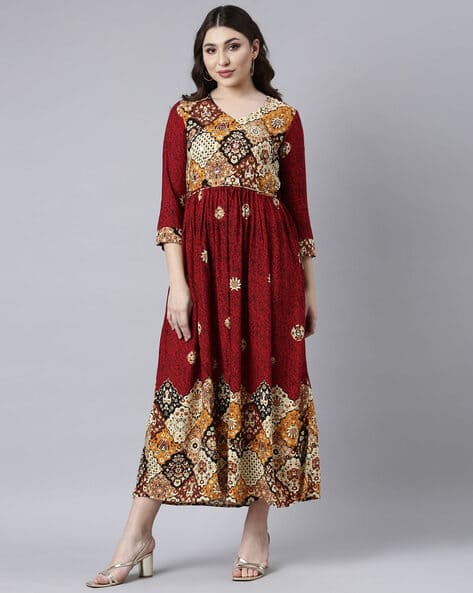 Women Floral Print Gown Dress