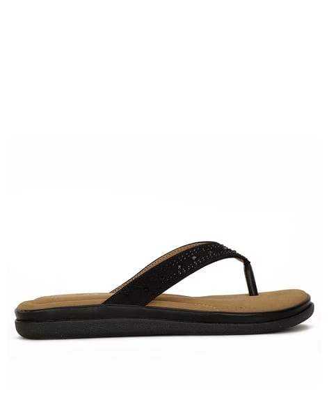 Black Bata Women's Flat Slippers Bata Comfit Black Chappals