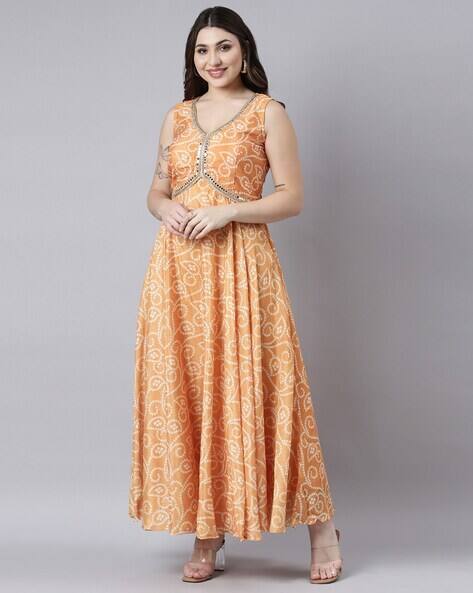 slim fit dress slacks Buy Women's Bandhani Tiered Anarkali Set Online in India main image 0